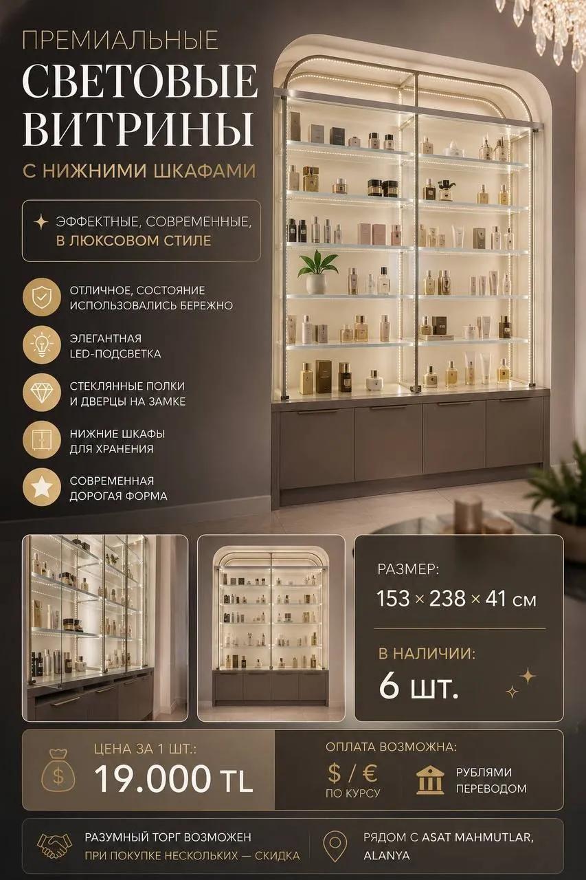 Световые витрины с нижними шкафами