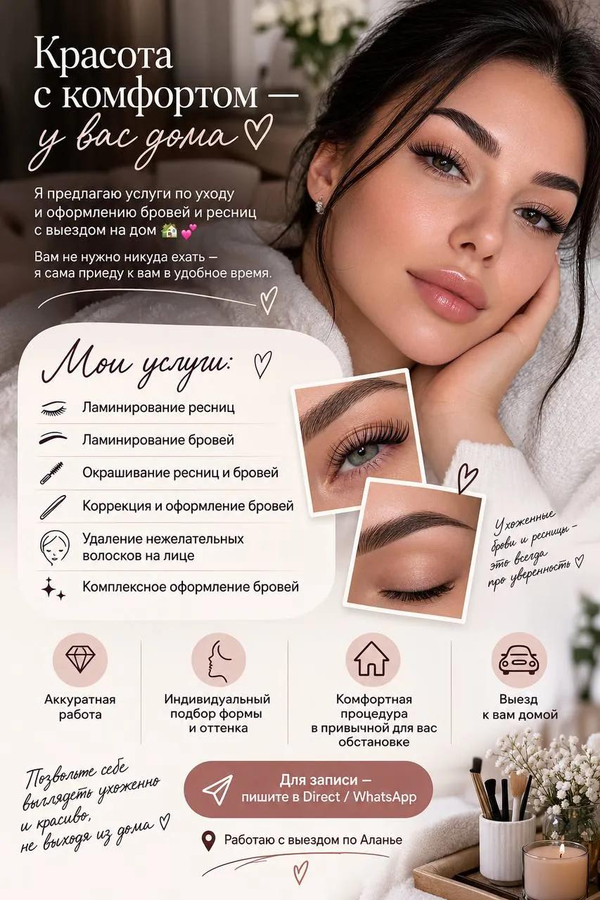 Ламинирование и оформление бровей с выездом