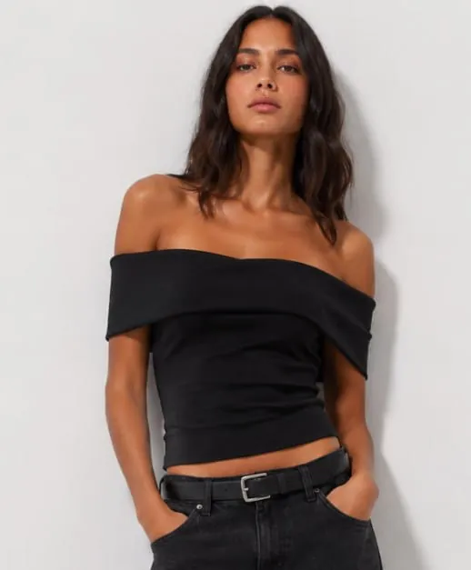 Женский топ Pull&Bear с открытыми плечами, размер S 1