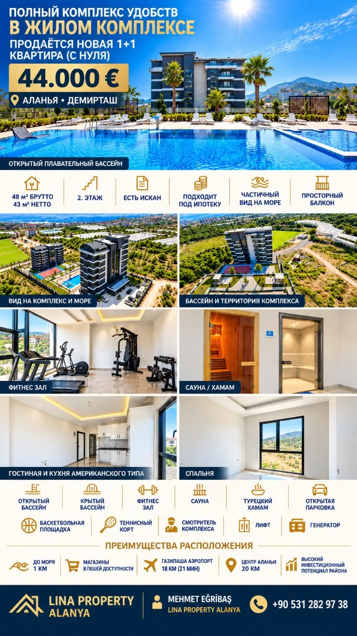 Квартира 1+1 в Демирташе, Аланья 1