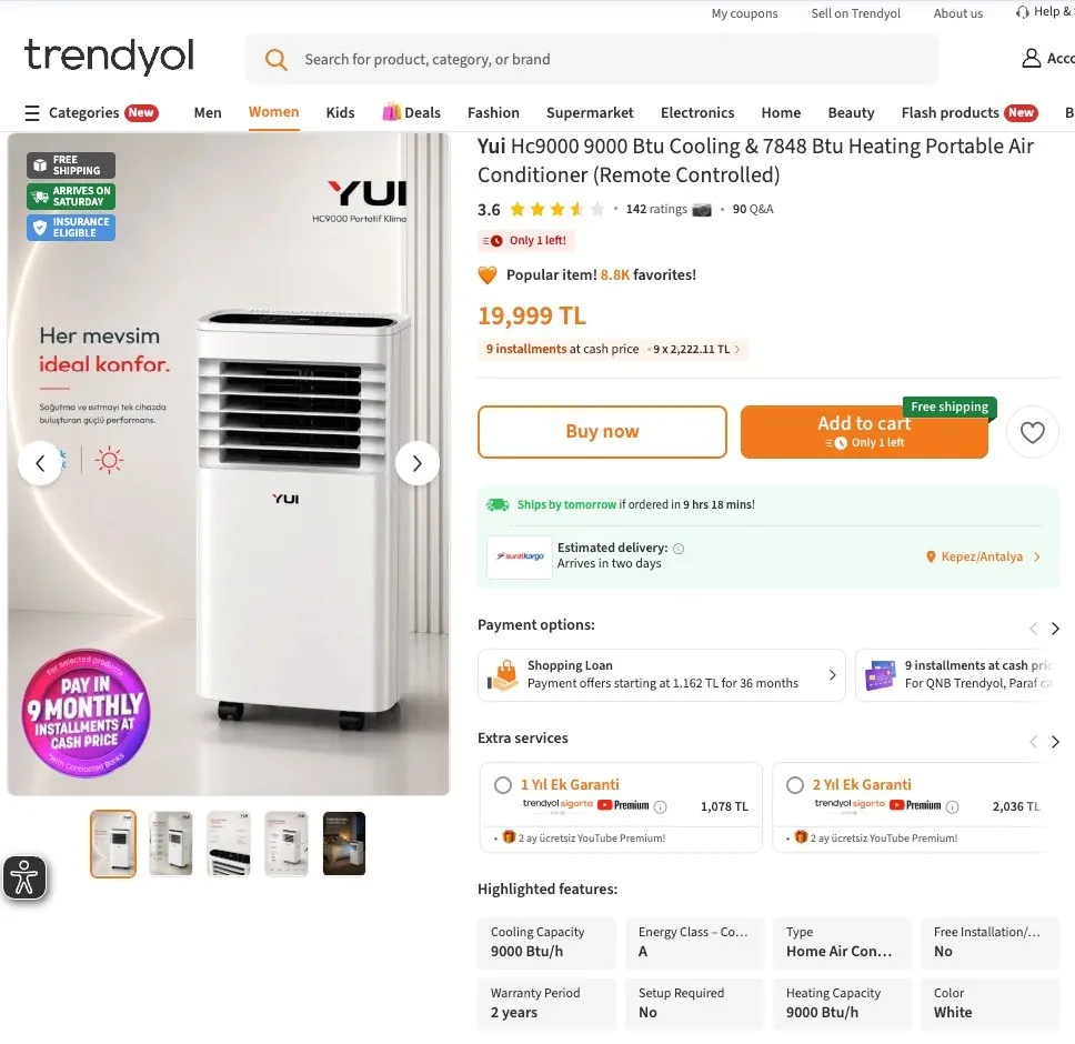 Портативный кондиционер 9000 BTU с обогревом 2