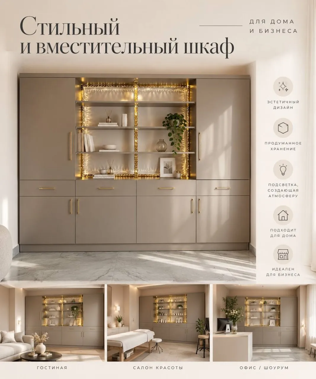 Большой шкаф-витрина с подсветкой в Аланье 1