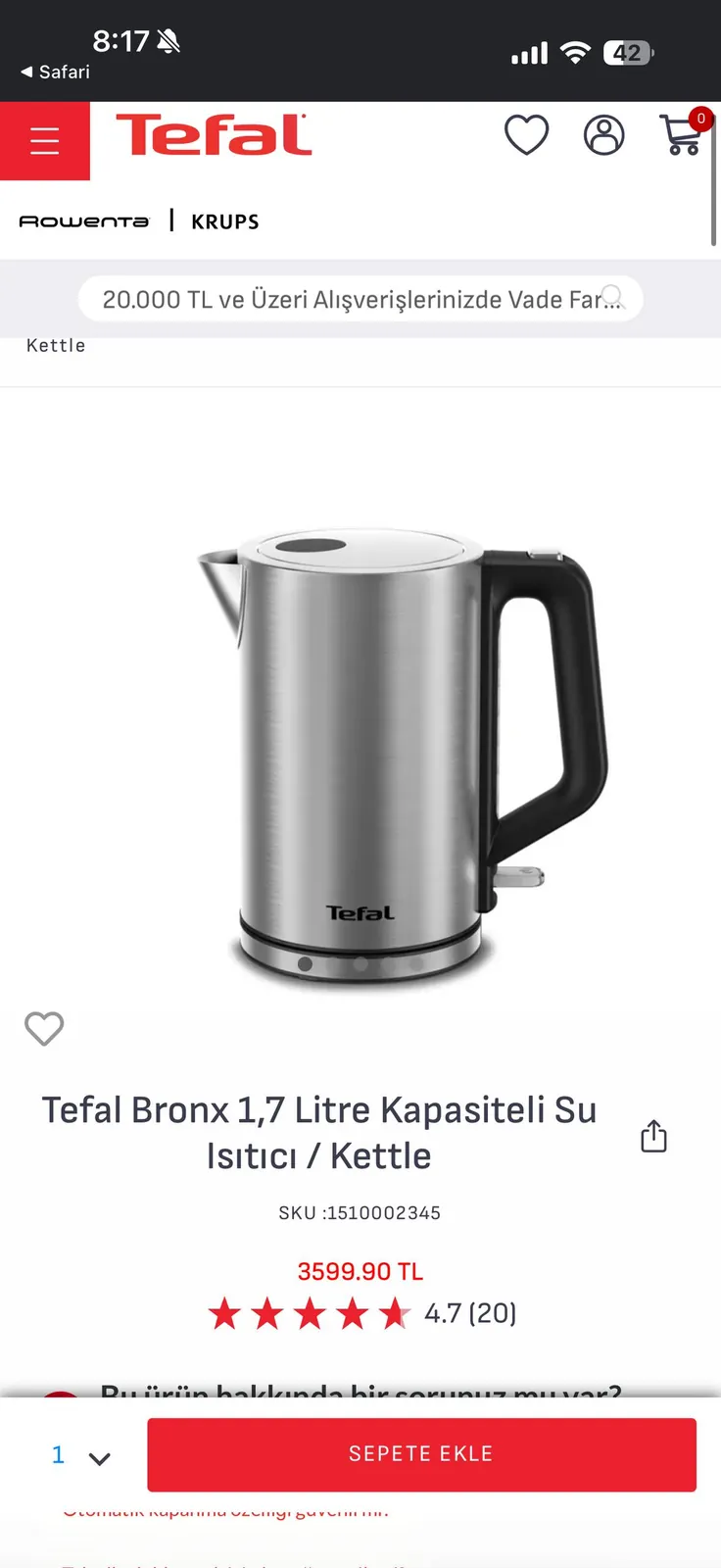 Электрочайник Tefal Bronx Silver на 1,7 литра 3